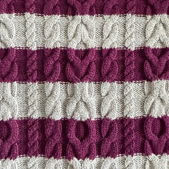 LL BEAN Double L Cotton Cable Knit Fisherman Sweater Gray Purple Small - Picture 8 of 10